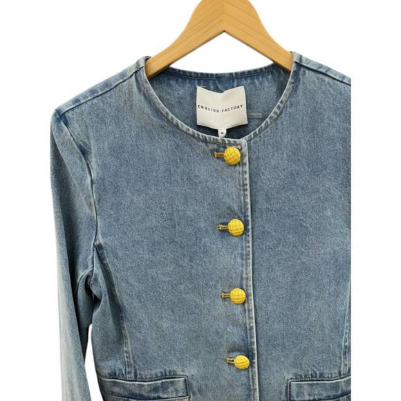 NEW ENGLISH FACTORY button detail denim jacket in blue - Picture 2 of 3